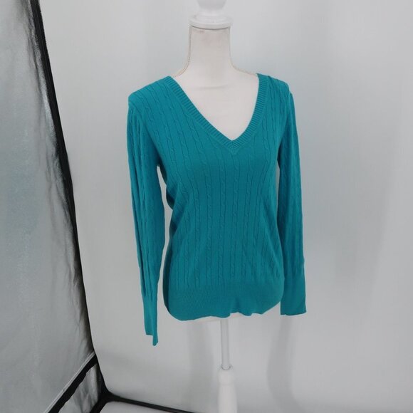 Old Navy Teal Cable Knit Style V-Neck Sweater Medium - Picture 3 of 8
